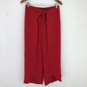 NWOT EXPRESS RED HIGH WAISTED SLIT SIDE WIDE LEG SASH BELTED PANTS WOMEN SIZE 4R